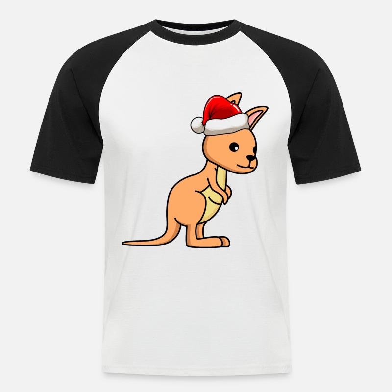 Kangaroo Comic Weihnachten - Männer Baseball-T-Shirt - Weiß/Schwarz