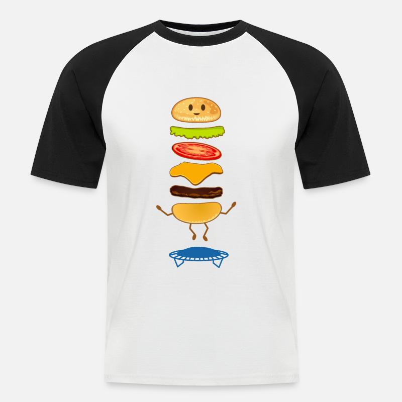 Springender Burger Fastfood Geschenkidee Geschenk - Männer Baseball-T-Shirt - Weiß/Schwarz