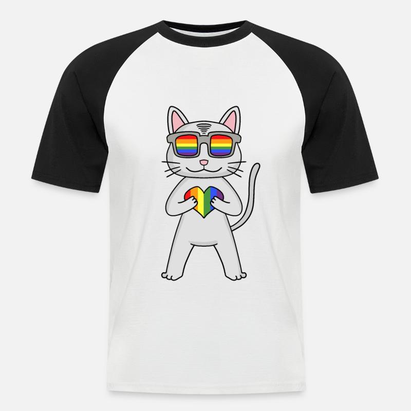 LGBT Katze Devon Rex Regenbogen - Männer Baseball-T-Shirt - Weiß/Schwarz