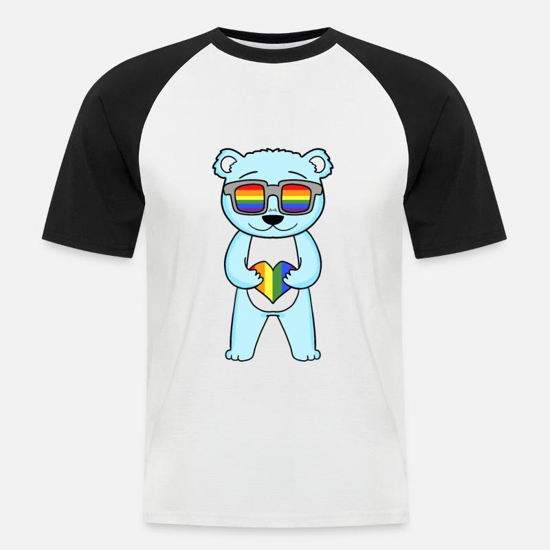 LGBT Tier Bär Regenbogen - Männer Baseball-T-Shirt - Weiß/Schwarz