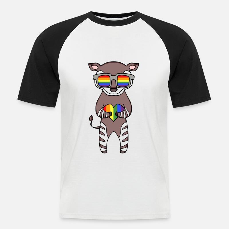 LGBT Tier Okapi Regenbogen - Männer Baseball-T-Shirt - Weiß/Schwarz