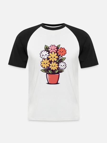 Lachende Blumen im Blumentopf - Männer Baseball-T-Shirt - Weiß/Schwarz