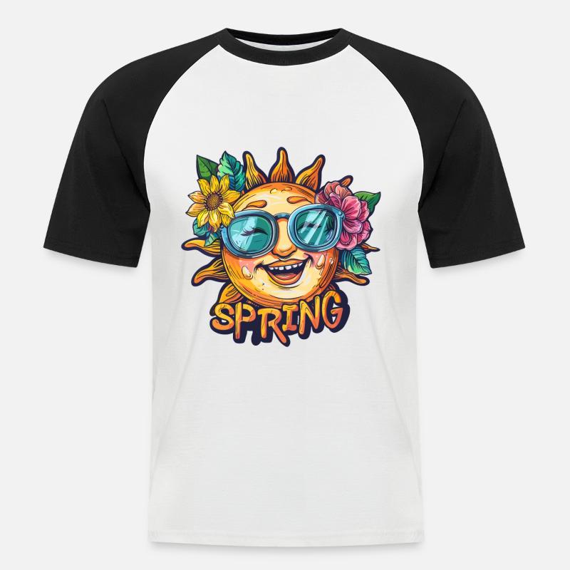 Frühling Spring Sonne Blumen - Männer Baseball-T-Shirt - Weiß/Schwarz