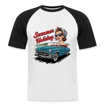 Cabrio Ride Lifestyle 1950s 1960s - Men's Baseball T-Shirt - white/black - Front - Nik (191cm)