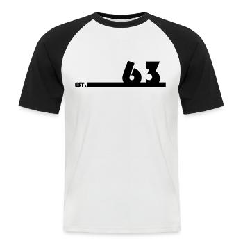 63_Black - Männer Baseball-T-Shirt - Weiß/Schwarz - Vorne - Nik (191cm)