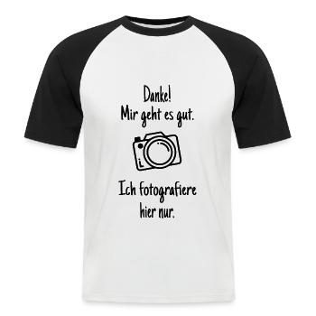 Fotografie | Fotografen | Fotografin - Männer Baseball-T-Shirt - Weiß/Schwarz - Vorne - Nik (191cm)