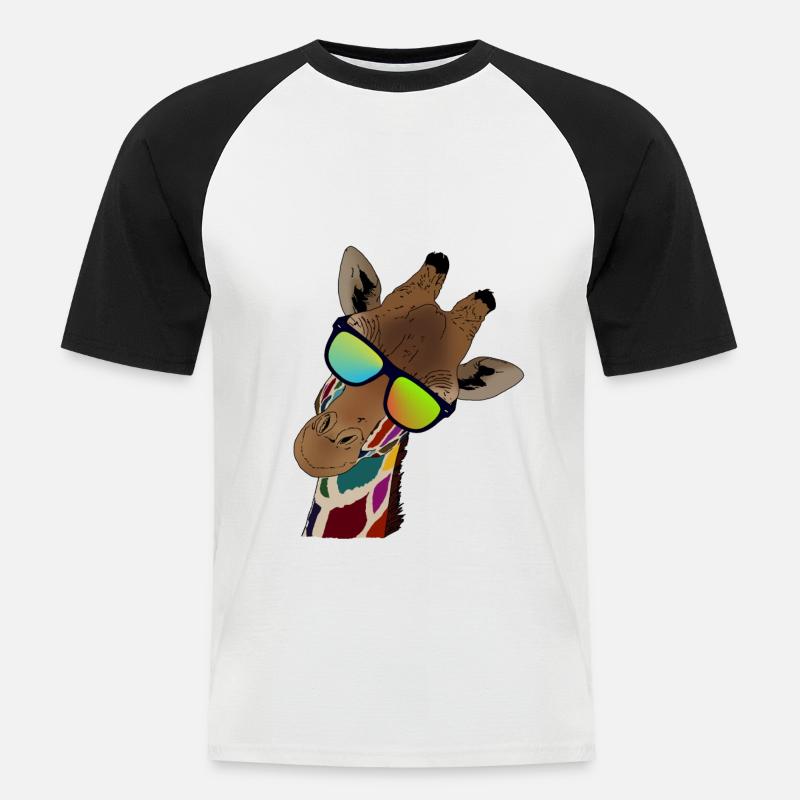 Regenbogen Giraffe mit Sonnebrille Geschenkidee - Männer Baseball-T-Shirt - Weiß/Schwarz