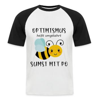 Biene Optimismus Sumsi mit Po - Männer Baseball-T-Shirt - Weiß/Schwarz - Vorne - Nik (191cm)