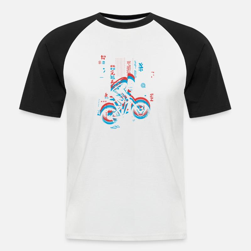 Vaporwave Synthwave Skyline Downhill - Männer Baseball-T-Shirt - Weiß/Schwarz