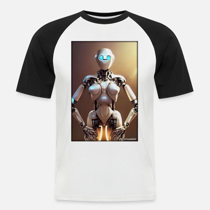 Robot Future Science Sci-Fi Machine - Men's Baseball T-Shirt - white/black