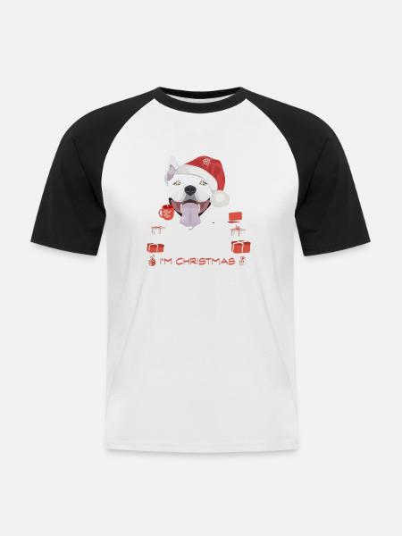Bullterrier Weihnachtsmarkt - Männer Baseball-T-Shirt - Weiß/Schwarz