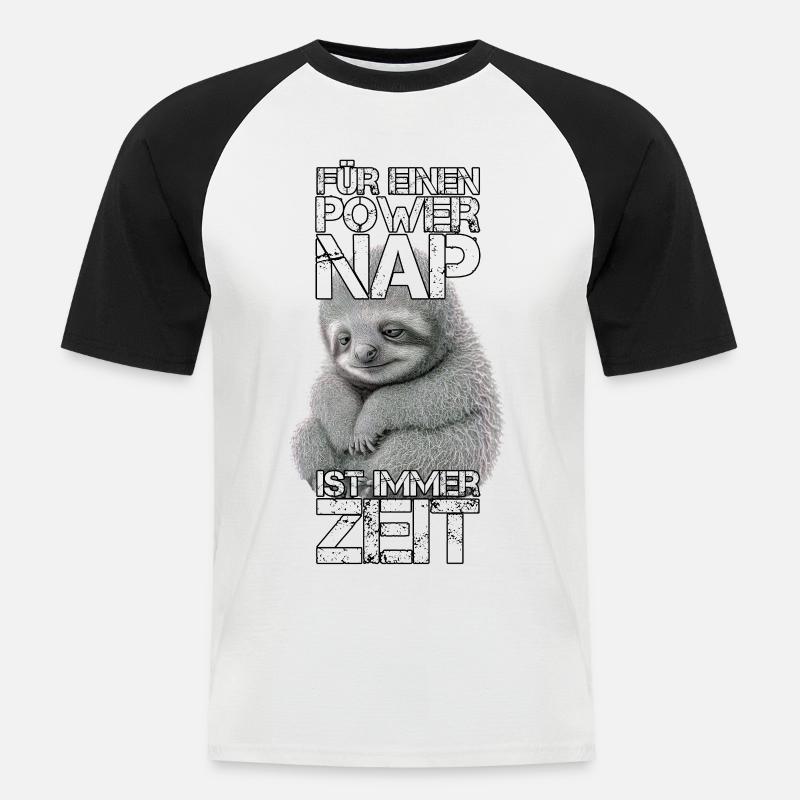 Faultier Power Nap Geschenk - Männer Baseball-T-Shirt - Weiß/Schwarz