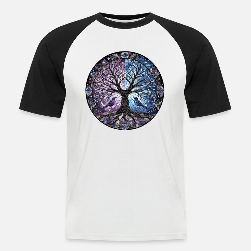 Kosmischer Baum des Lebens - Männer Baseball-T-Shirt - Weiß/Schwarz