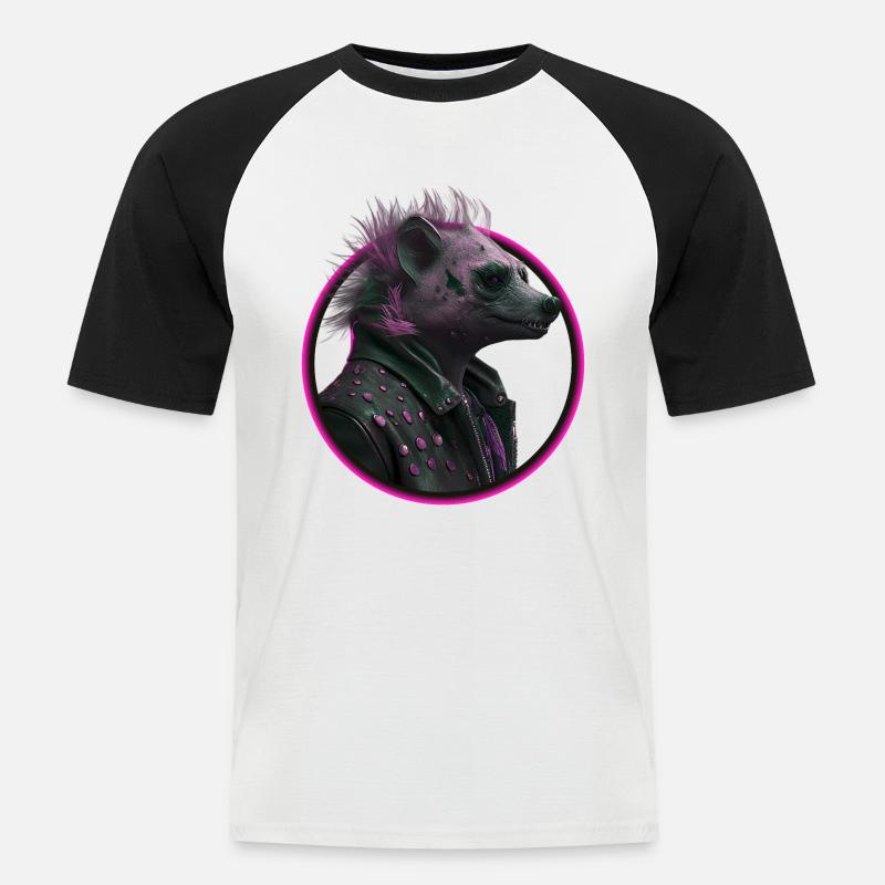 pink Punk Hyäne in Lederjacke - Männer Baseball-T-Shirt - Weiß/Schwarz