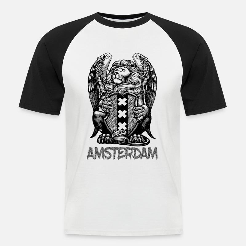 Leone Amsterdam - Maglia da baseball a manica corta da uomo - bianco/nero