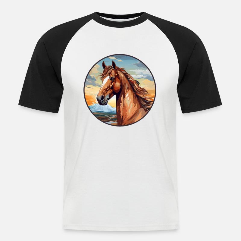 Pferd - Männer Baseball-T-Shirt - Weiß/Schwarz