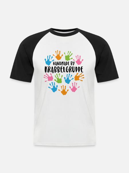 Shirt - Handmade by Krabbelgruppe - Männer Baseball-T-Shirt - Weiß/Schwarz