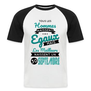 Anniversaire - Les meilleurs naissent 30 Septembre - T-shirt baseball manches courtes Homme - blanc/noir - Devant - Nik (191cm)