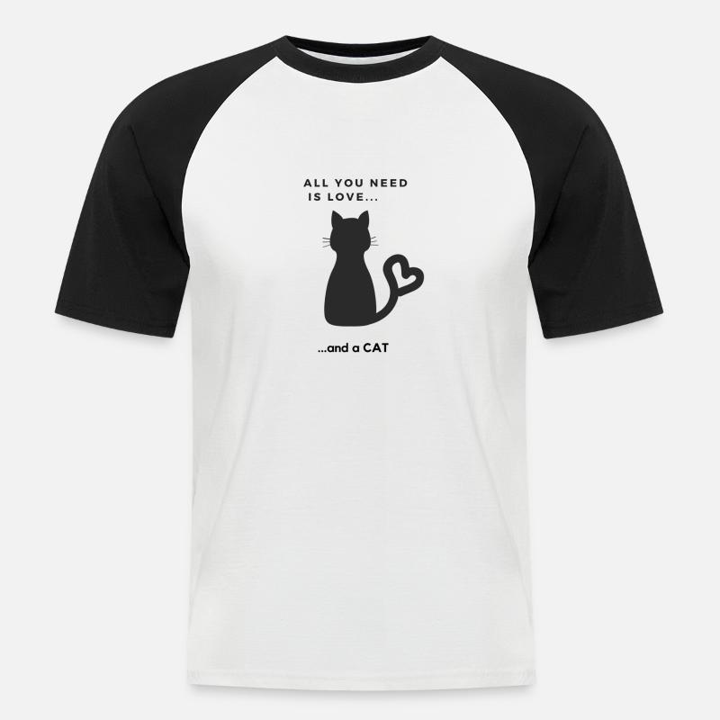 Disegno del gatto dolce - Maglia da baseball a manica corta da uomo - bianco/nero