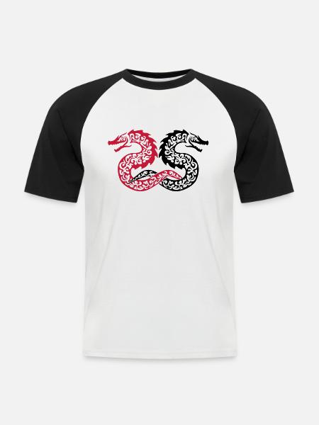 Twin Tribal Dragon - Men's Baseball T-Shirt - white/black