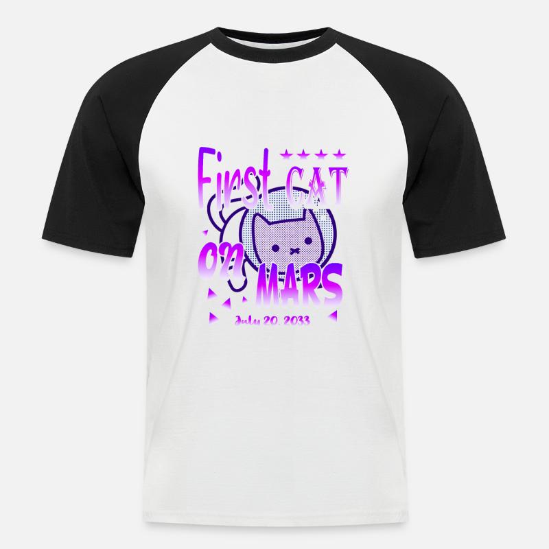 First Cat on Mars - Männer Baseball-T-Shirt - Weiß/Schwarz