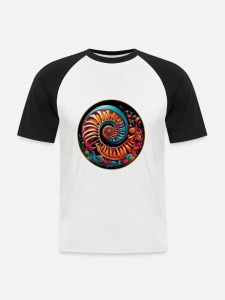 Buntes grafisches Nautilusdesign - Männer Baseball-T-Shirt - Weiß/Schwarz