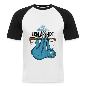 MEIN OFFIZIELLES SCHLAFSHIRT - Männer Baseball-T-Shirt - Weiß/Schwarz - Vorne - Nik (191cm)