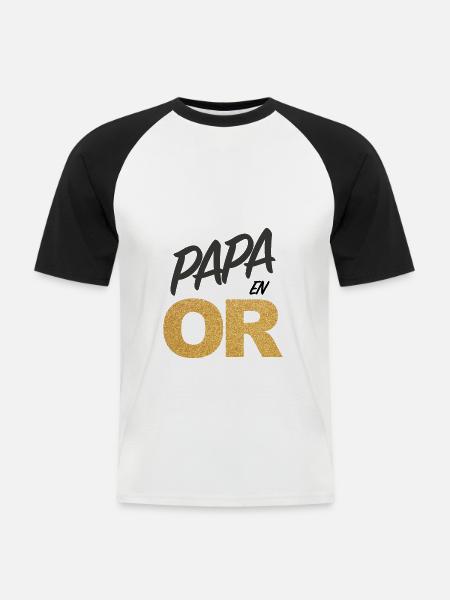 Papa en Or - T-shirt baseball manches courtes Homme - blanc/noir