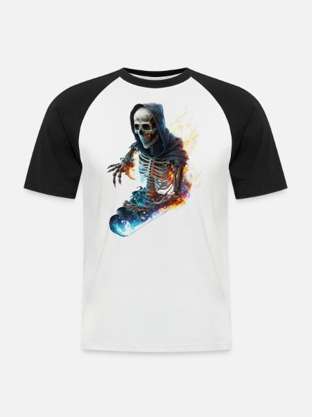 Skater Skeleton - Men's Baseball T-Shirt - white/black