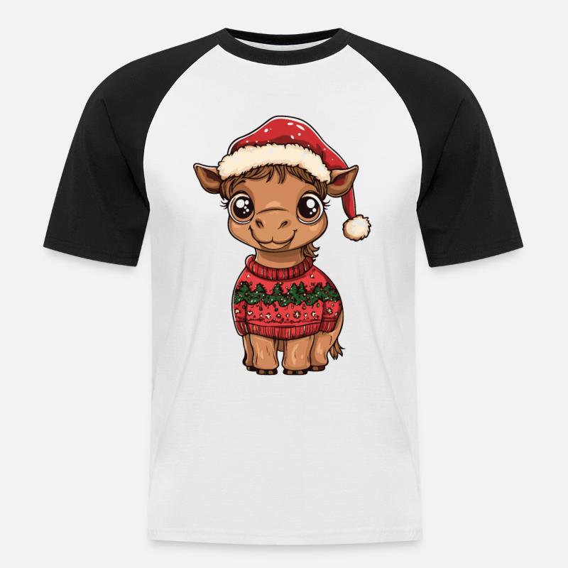 Kamel Weihnachten Comic - Männer Baseball-T-Shirt - Weiß/Schwarz