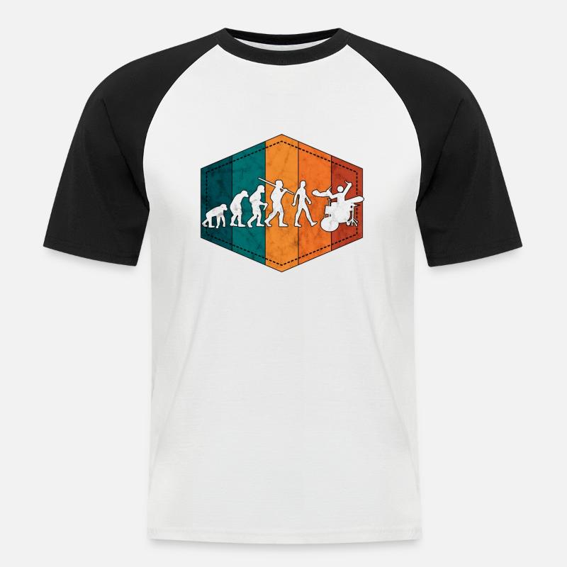 Schlagzeug Evolution Schlagzeuger retro - Männer Baseball-T-Shirt - Weiß/Schwarz