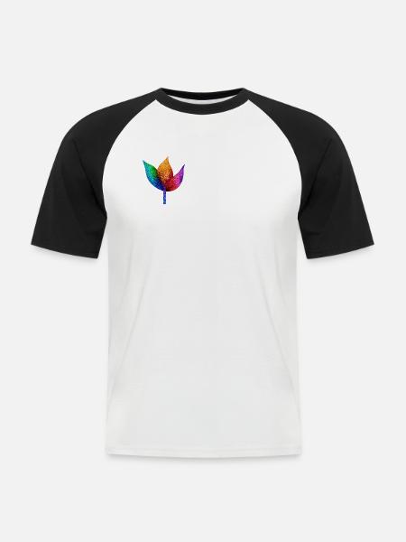 Regenbogengeometrisches Blatt - Männer Baseball-T-Shirt - Weiß/Schwarz