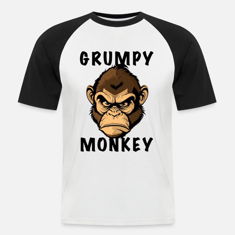 GRUMPY MONKEY - Männer Baseball-T-Shirt - Weiß/Schwarz