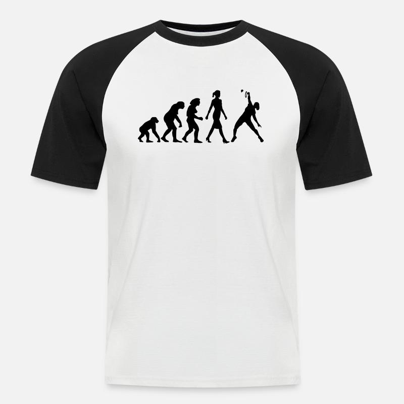 evolution_badminton_spielerin_b_1c - Männer Baseball-T-Shirt - Weiß/Schwarz