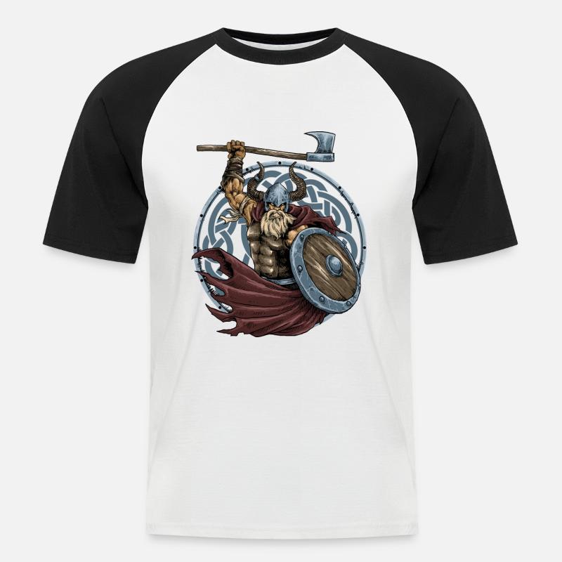 Wikinger Krieger Axt Bart - Männer Baseball-T-Shirt - Weiß/Schwarz