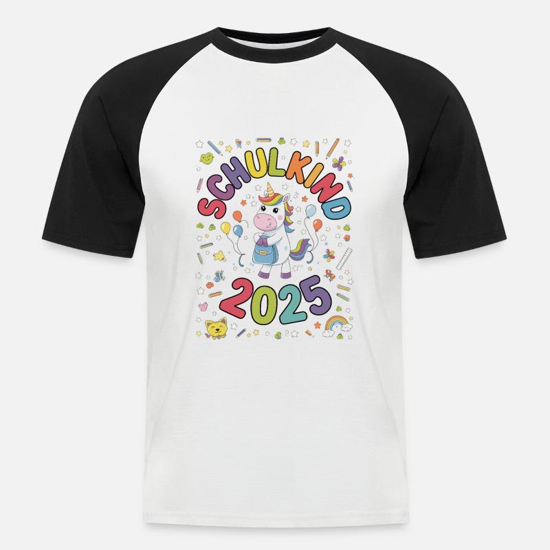 Schulkind 2025 Einschulung Schulanfang - Männer Baseball-T-Shirt - Weiß/Schwarz