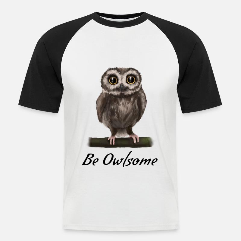 Uhu Eule - besome (awesome) - Männer Baseball-T-Shirt - Weiß/Schwarz