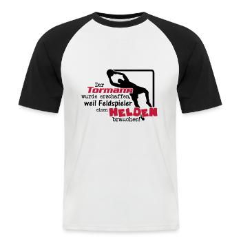Tormann - Held des Fußballplatzes - Männer Baseball-T-Shirt - Weiß/Schwarz - Vorne - Nik (191cm)