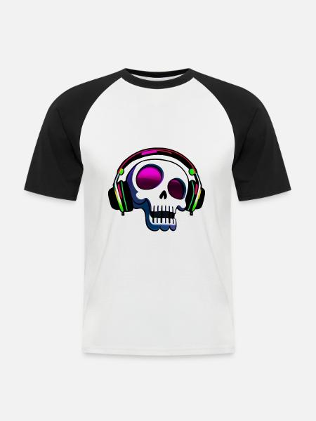 Crâne fou avec casque Art - T-shirt baseball manches courtes Homme - blanc/noir