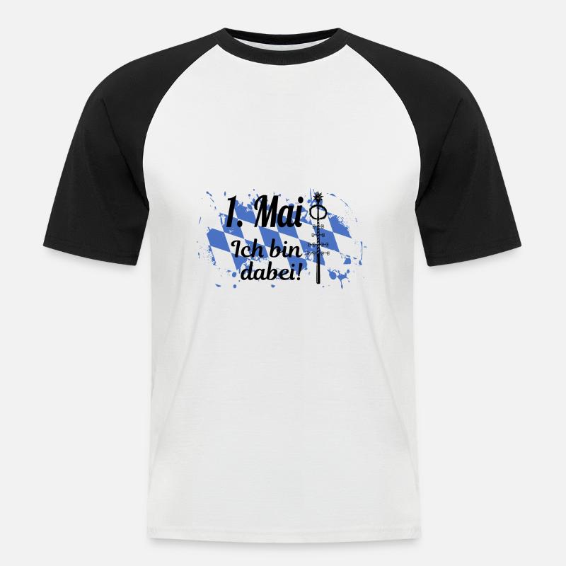 1. Mai - Ich bin dabei! - Männer Baseball-T-Shirt - Weiß/Schwarz