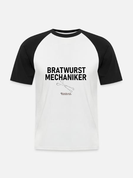 Grillspruch Bratwurstmechaniker - Männer Baseball-T-Shirt - Weiß/Schwarz