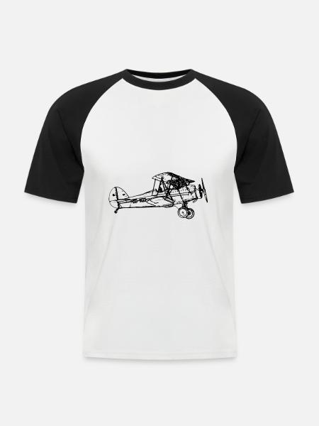 Flugzeug Doppeldecker - Männer Baseball-T-Shirt - Weiß/Schwarz