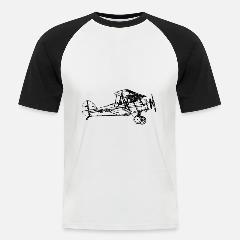 Biplan d’aéronef - T-shirt baseball manches courtes Homme - blanc/noir