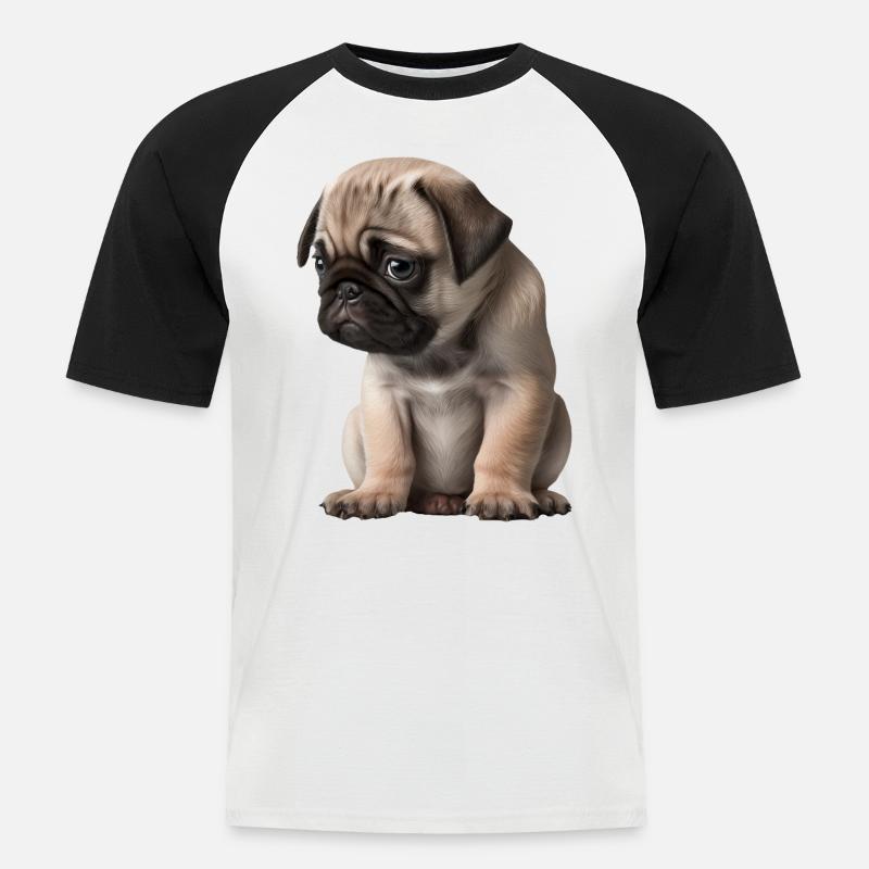 Schüchterner Mops Welpe - Männer Baseball-T-Shirt - Weiß/Schwarz