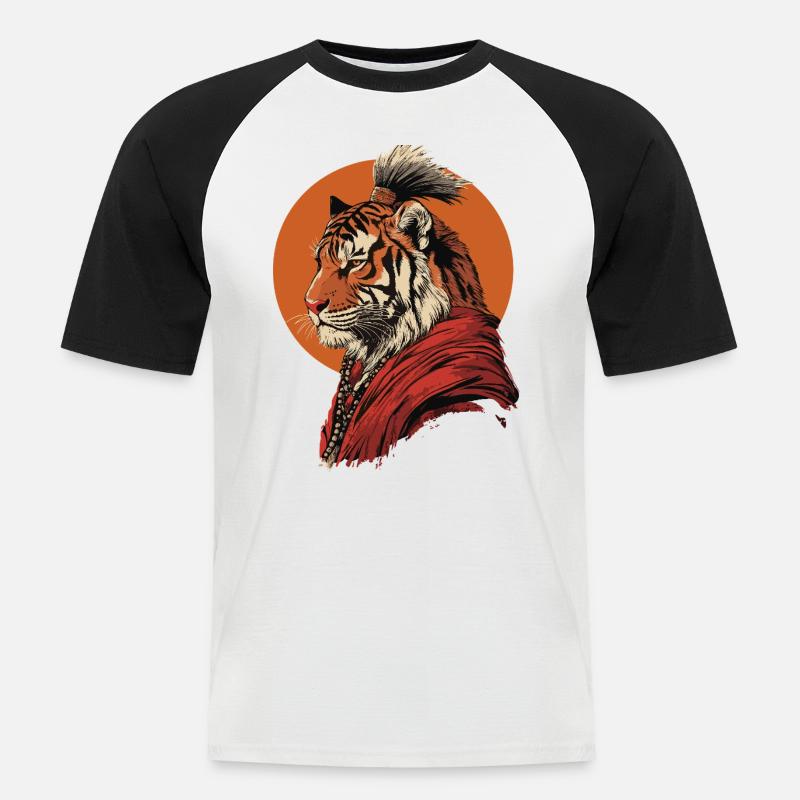 Tiger Mönch - Männer Baseball-T-Shirt - Weiß/Schwarz