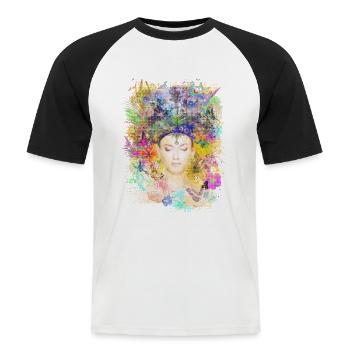 Natur Spirituell Farbenfroh Yoga Shirt für Frauen - Männer Baseball-T-Shirt - Weiß/Schwarz - Vorne - Nik (191cm)