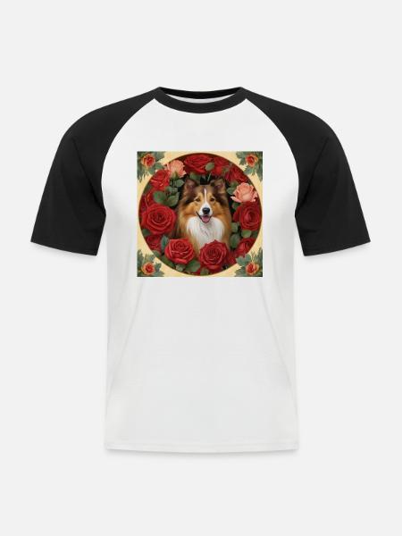 Collie and Red Roses - Men's Baseball T-Shirt - white/black