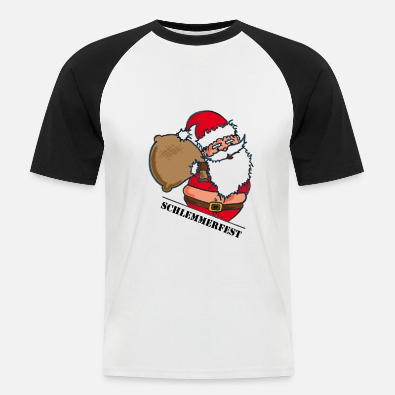 Dicker Weihnachtsmann mit Sack - Männer Baseball-T-Shirt - Weiß/Schwarz