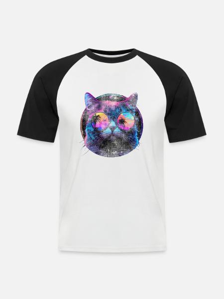 Cat sunglasses cat with glasses - Men's Baseball T-Shirt - white/black