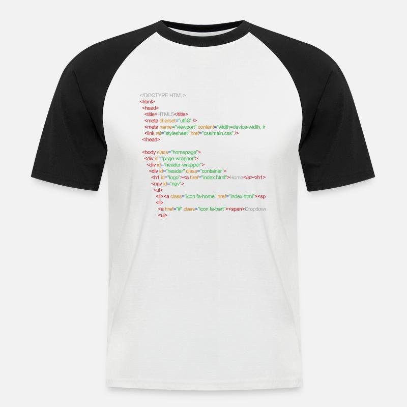 Code HTML5 - T-shirt baseball manches courtes Homme - blanc/noir